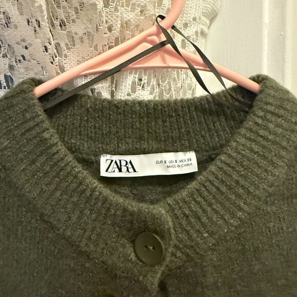 zara moss green crop cardigan - Picture 3 of 4